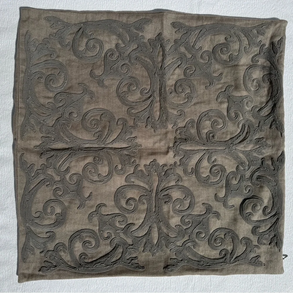 NWOT Restoration Hardware Light Gray Embroidered Square Pillow Cover